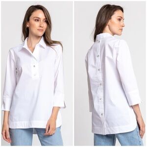 Hinson Wu Aileen 3/4 Sleeve Cotton Tunic Top Poplin Button Back Popover Sz 8